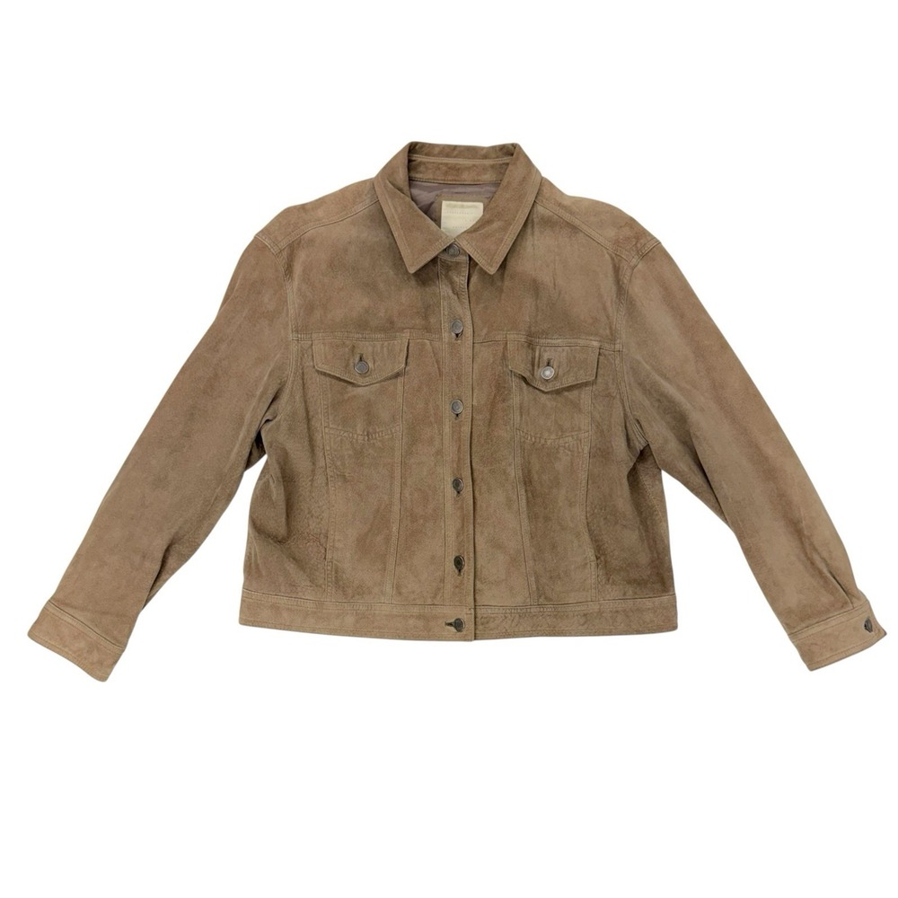 Vintage J. Jill Women's Large Petite Suede Leather Metal Button Up Jacket Lined